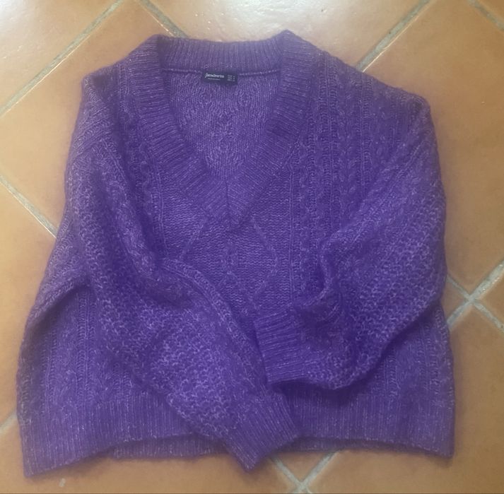 Camisola decote de bico quentinha roxo