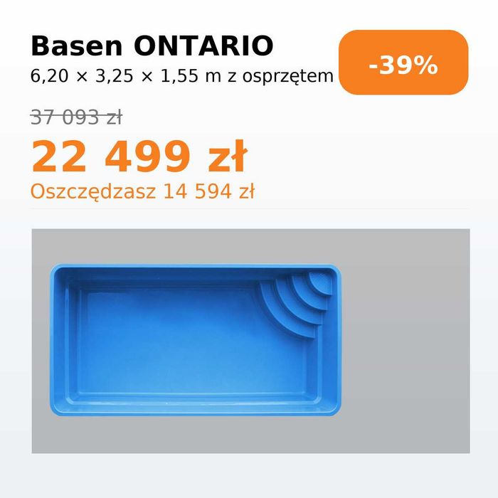 WYPRZEDAŻ Basen ogrodowy poliestrowy z laminatu 6.2x3,25x1,55 ZESTAW