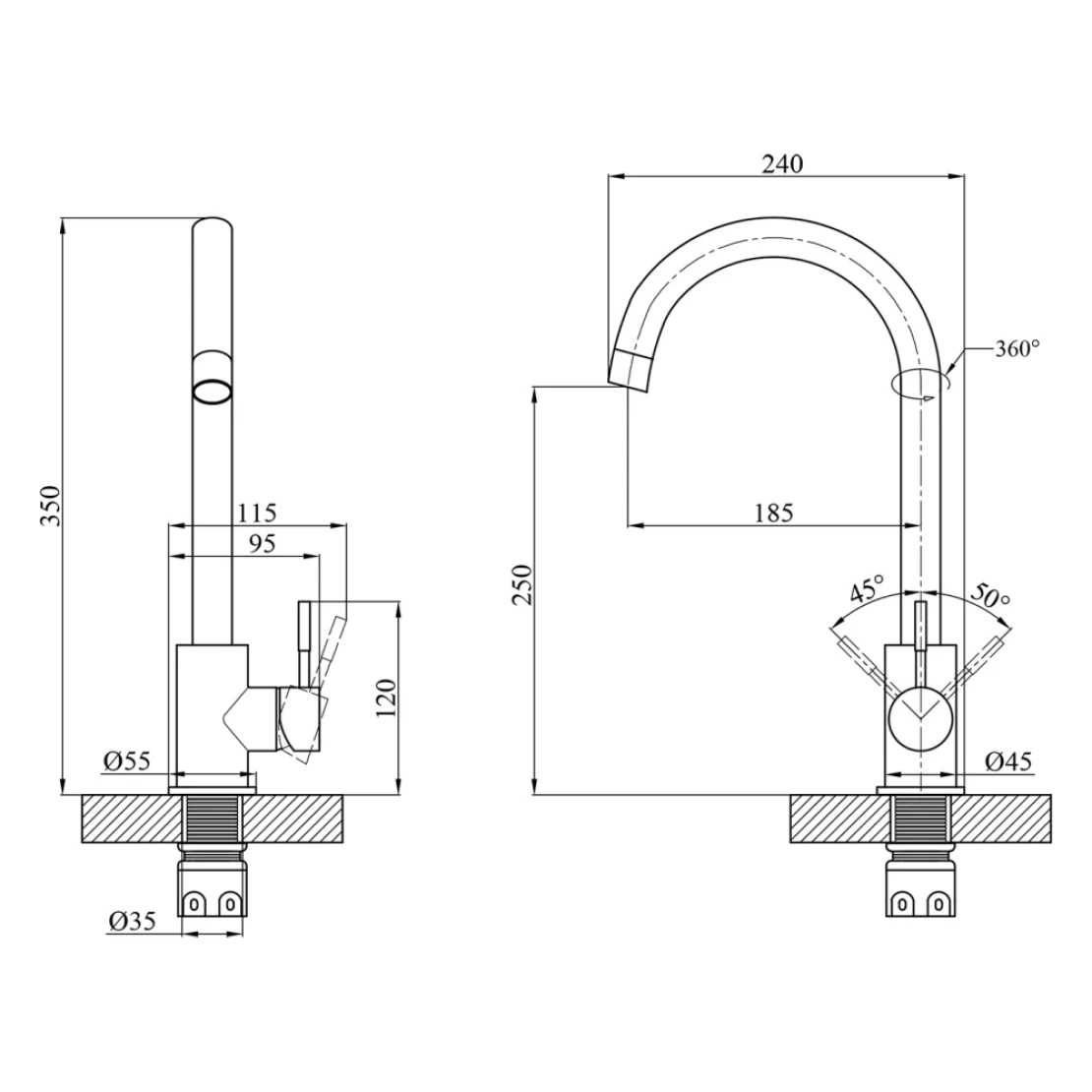 Змішувач для кухні Agua Acero-INOX035