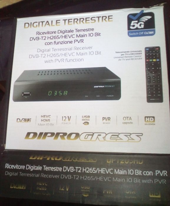 DIPROGRESS+przyciski TV tuner dekoder dvbt2 H265 HEVC naziemna DVB-T2