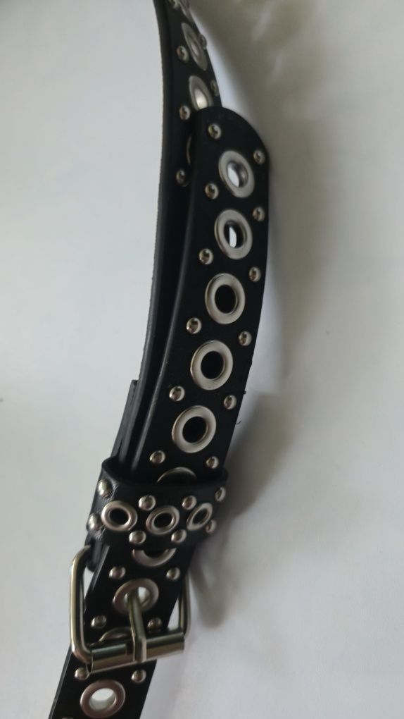 Damski Pasek srebrna klamra Metalowe oczka Punk retro
