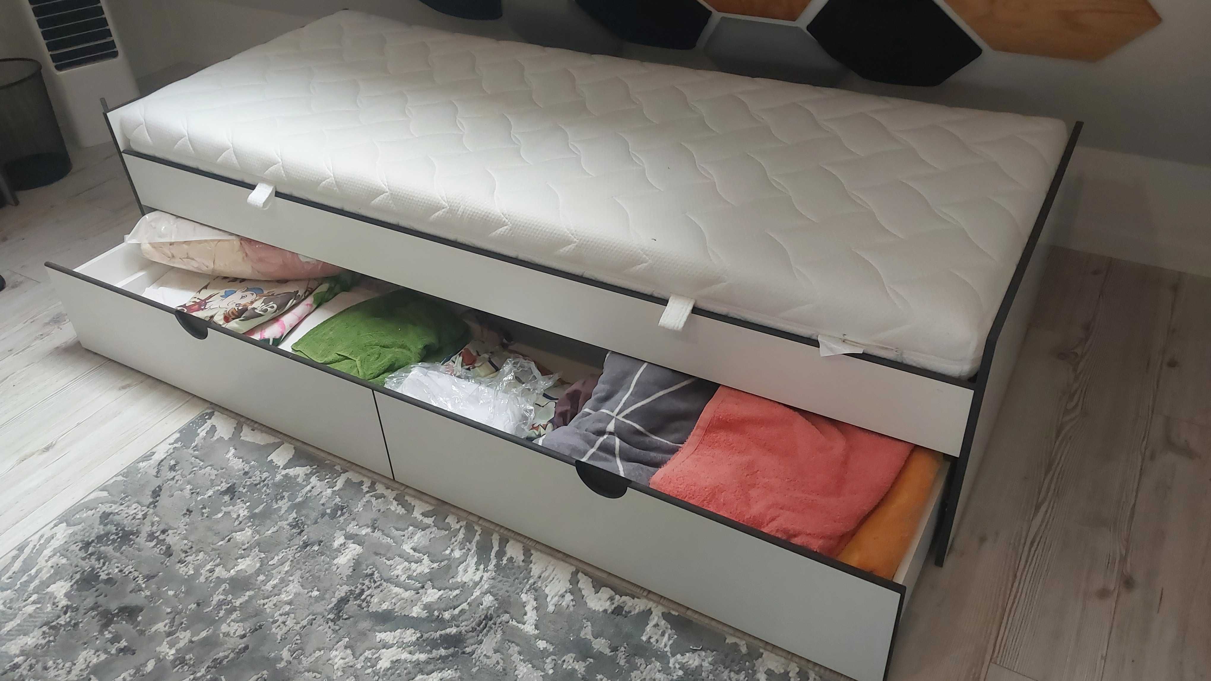 łóżko pojedyncze z szufladą schowkiem na pościel białe 200/84cm