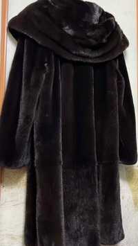 SCANDINAVIA норкова шуба Black glama з капюшоном 100 см р.48-52