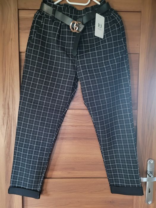 Spodnie damskie L czarna krata nowe