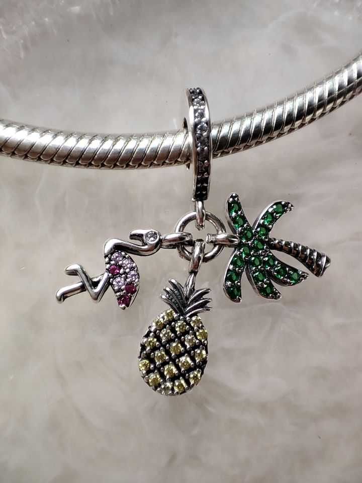 charms zawieszka srebro 925 flaming, ananas i palma