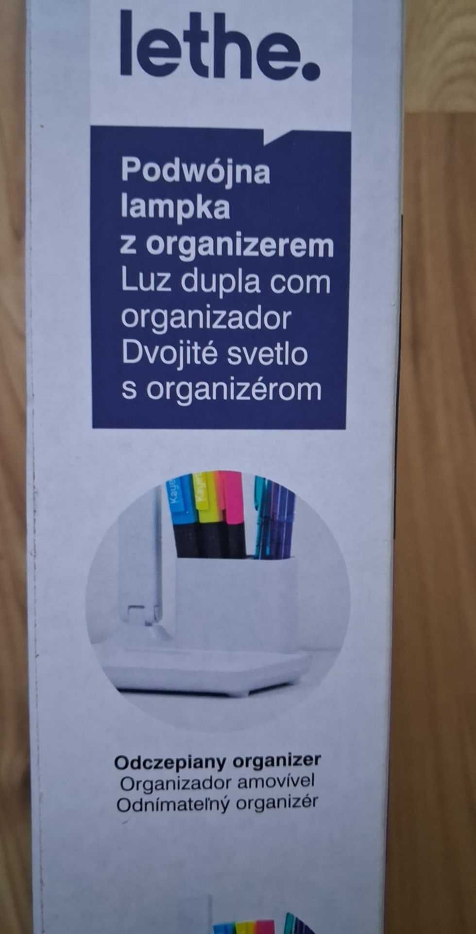 Lamkpa Biurkowa Lethe Podwójna lampka z pojemnikiem na przybory Biała