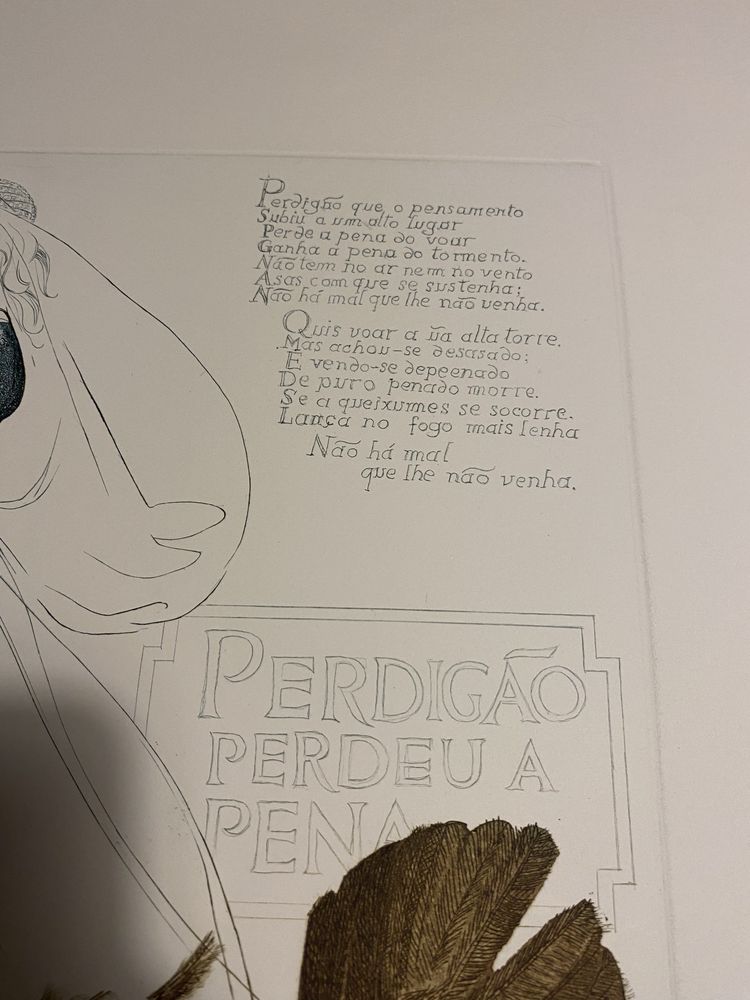 Gravura  Jose Pedro Martins Barata com poema de Camões