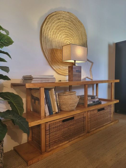aparador, consola, estante, movel tv, rattan, rustico