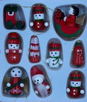 Drewniane Bombki Zawieszki Świąteczne Ozdoby na Choinkę 10 szt