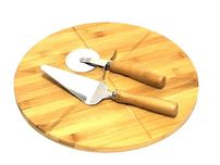 Deska do pizzy drewniana do serwowania z łopatką i nożem TADAR 33 cm