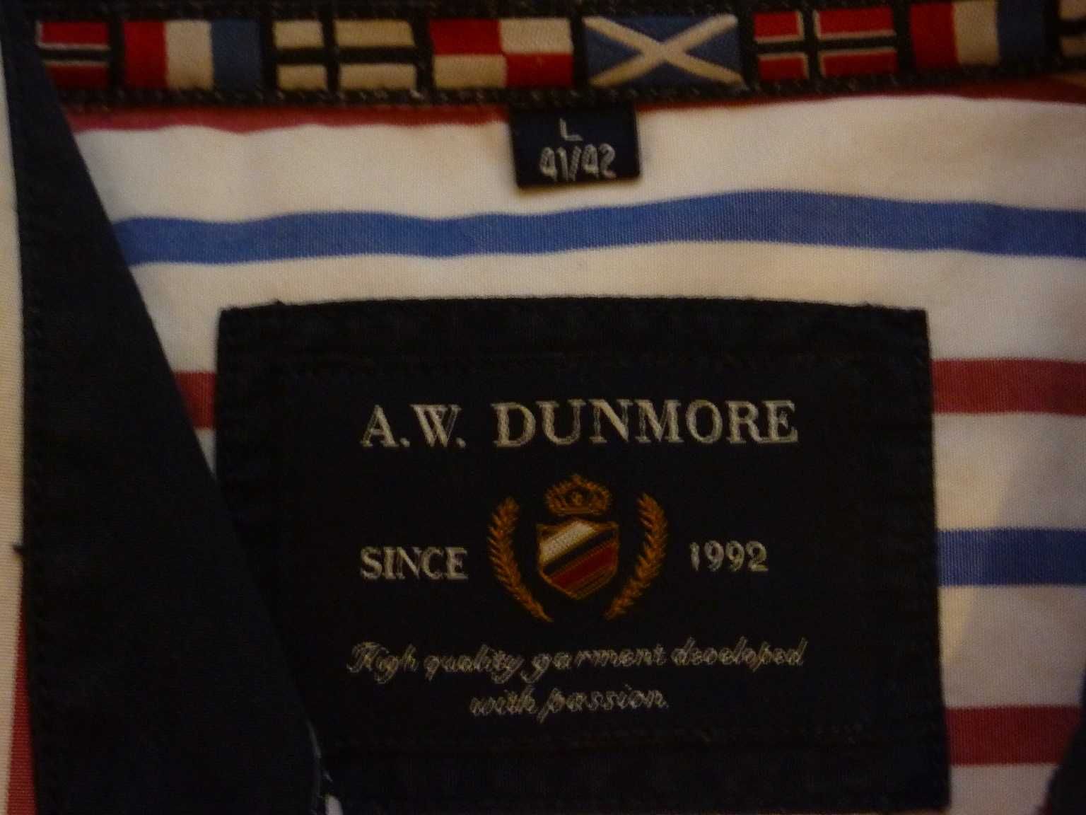 Męska koszula biała paski niebiesko czerwone  A.W.Dunmore 41/42 L