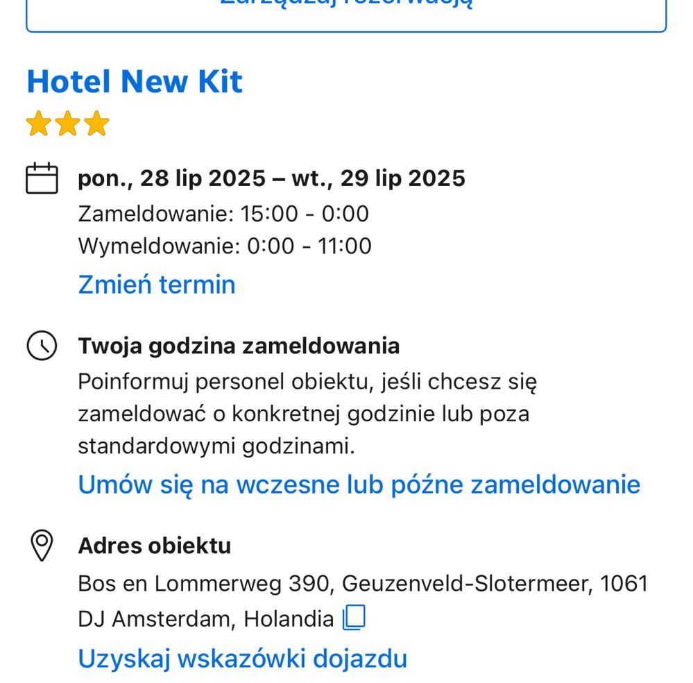 Nocleg w Amsterdamie 28-29.07 Hotel New Kit