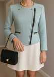 Jasno niebieska elegancka marynarka old money chanelka tweed baby blue