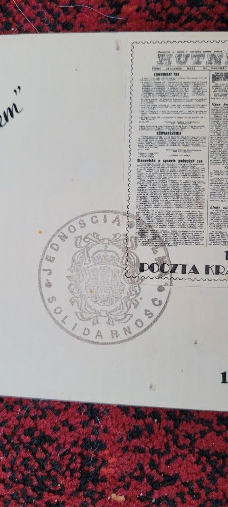 Solidarność 6 lat z "Hutnikiem" pocztą podziemna koperta