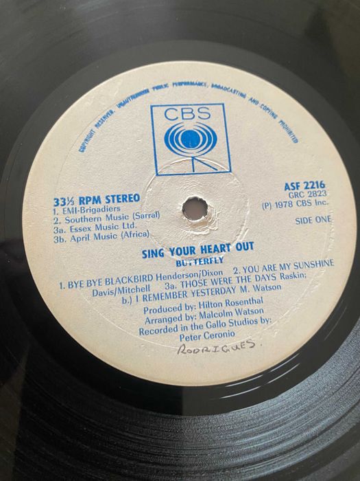 Disco de vinil: Butterfly - Sing Your Heart Out.