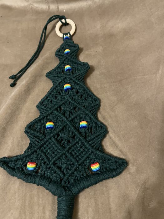 Макраме ялинка ручна робота, сніжинки з бісеру та скляних бусин-430 гр