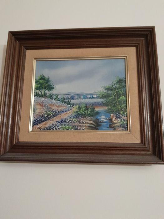 Quadro antigo com paisagem e assinado por pintor