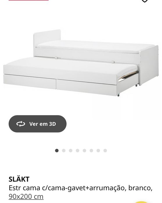 SLÄKT Estr cama c/cama-gavet+arrumação, branco, 90x200 cm