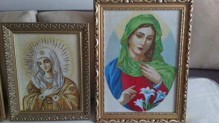 Образ Божої Матері "Марія з ліліями" Картина. Ручна робота.