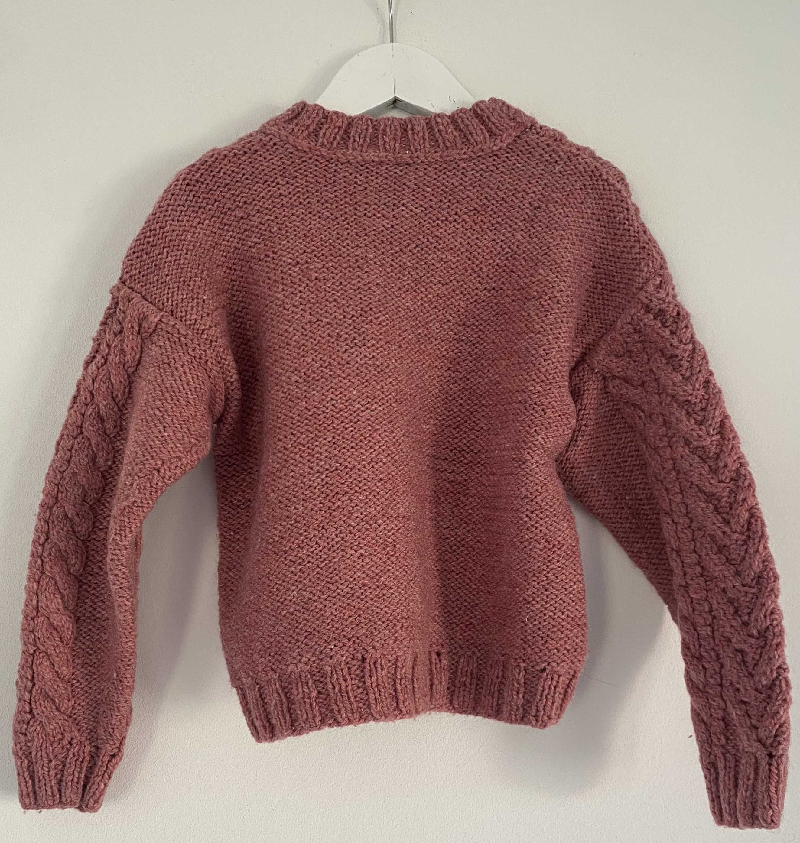 Handmade sweter 110-116 cm 5-6 lat SUPER modna dziewczynka brudny róż