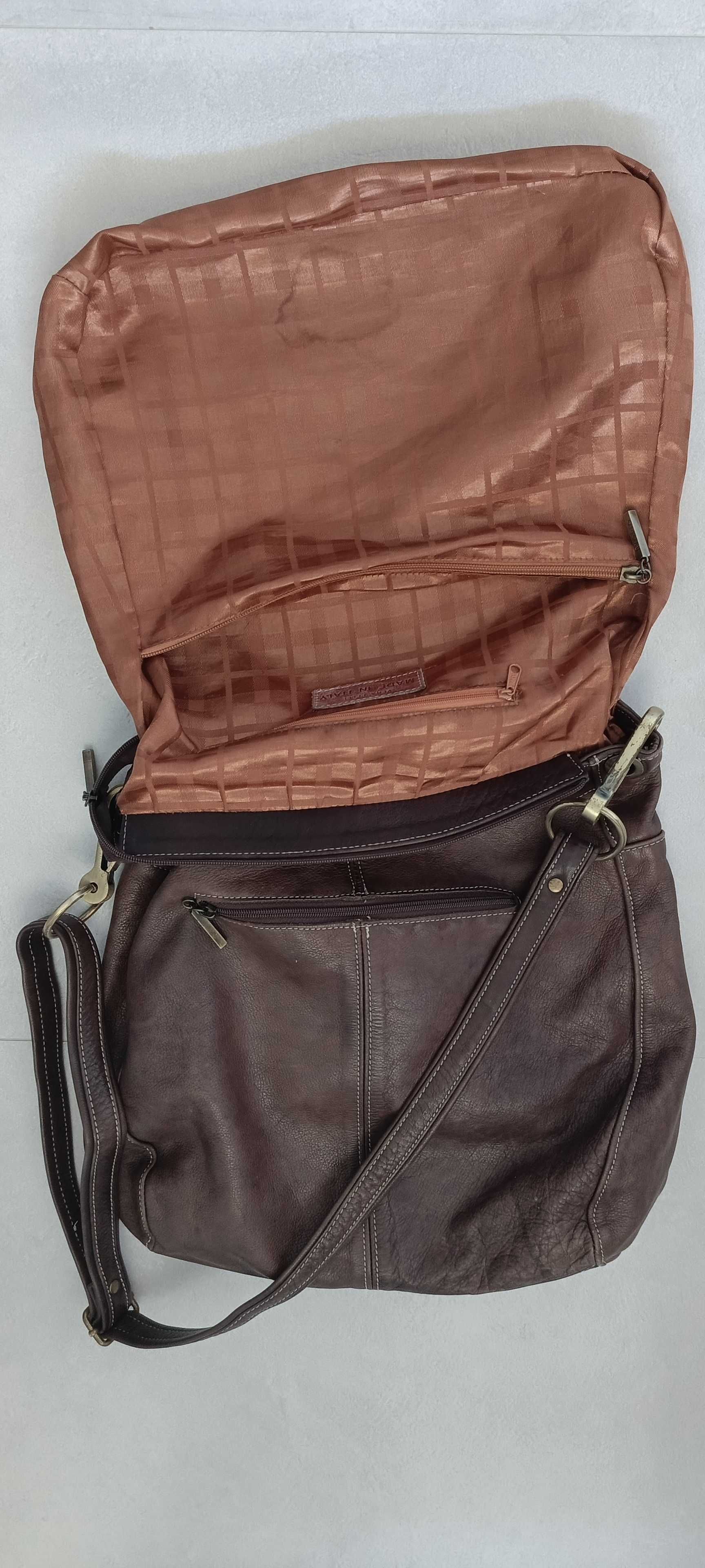 VERA PELLE, Made In Italy, duża torba damska, listonoszka / worek