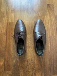 Wyjściowe, skórzane, ciemnobrązowe buty, rozmiar 41