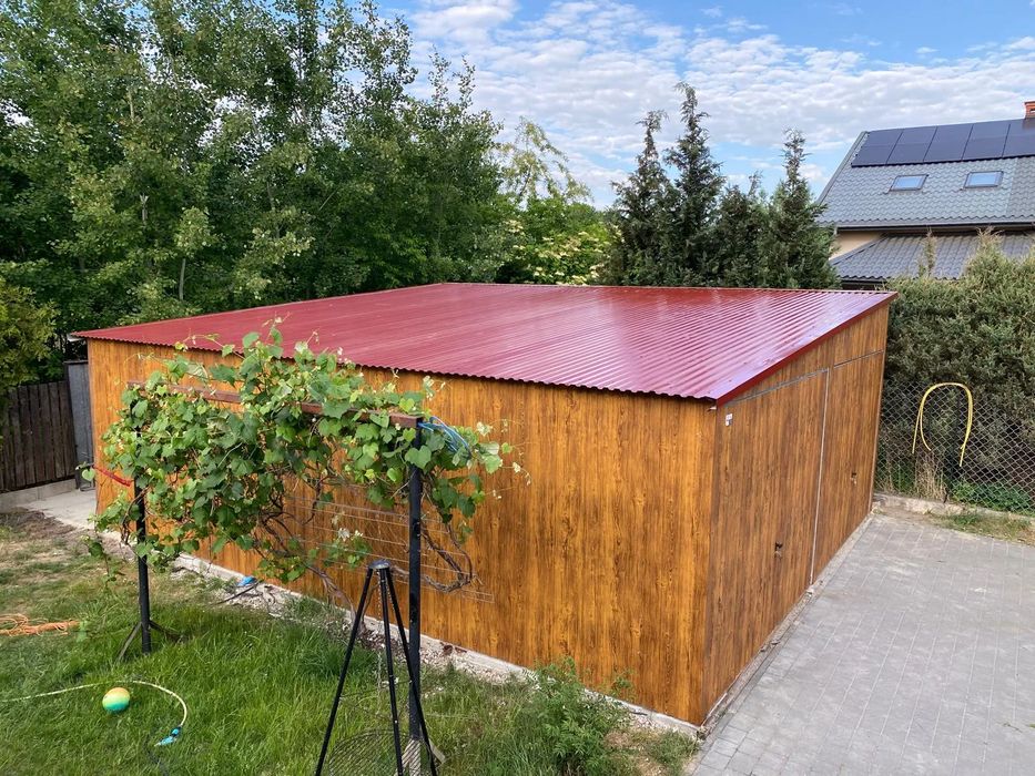 Garaż podwójny 6x5m - Dach jednospadowy, Brama uchylna, Drewnopodobny