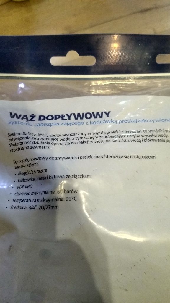 Wąż dopływowy do pralki zmywarki Vögel