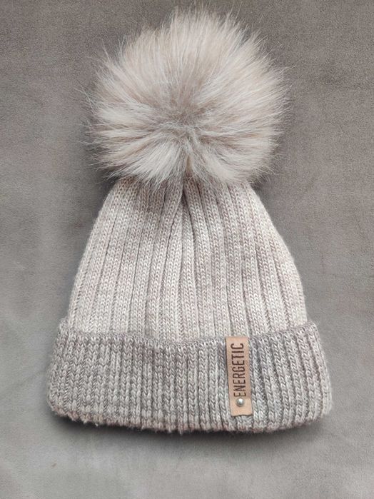 Зимова шапка 2 помпона мех беж рижа коричнева 48-50
Сіра