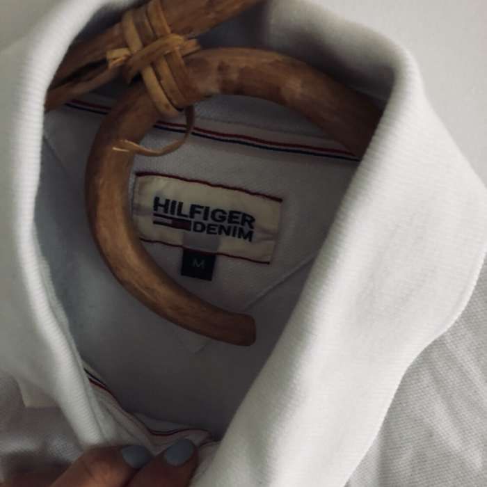 Koszulka polo tommy hilfiger denim M połówka biała męska tshirt