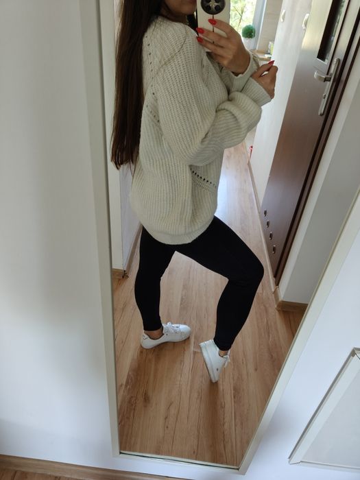 Biały ciepły sweter gruby xl L