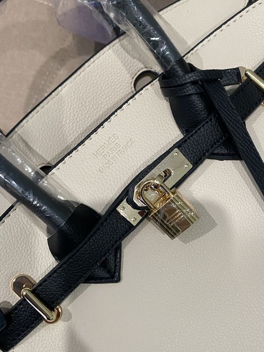 Сумка hermes birkin 30 см бежева/чорний