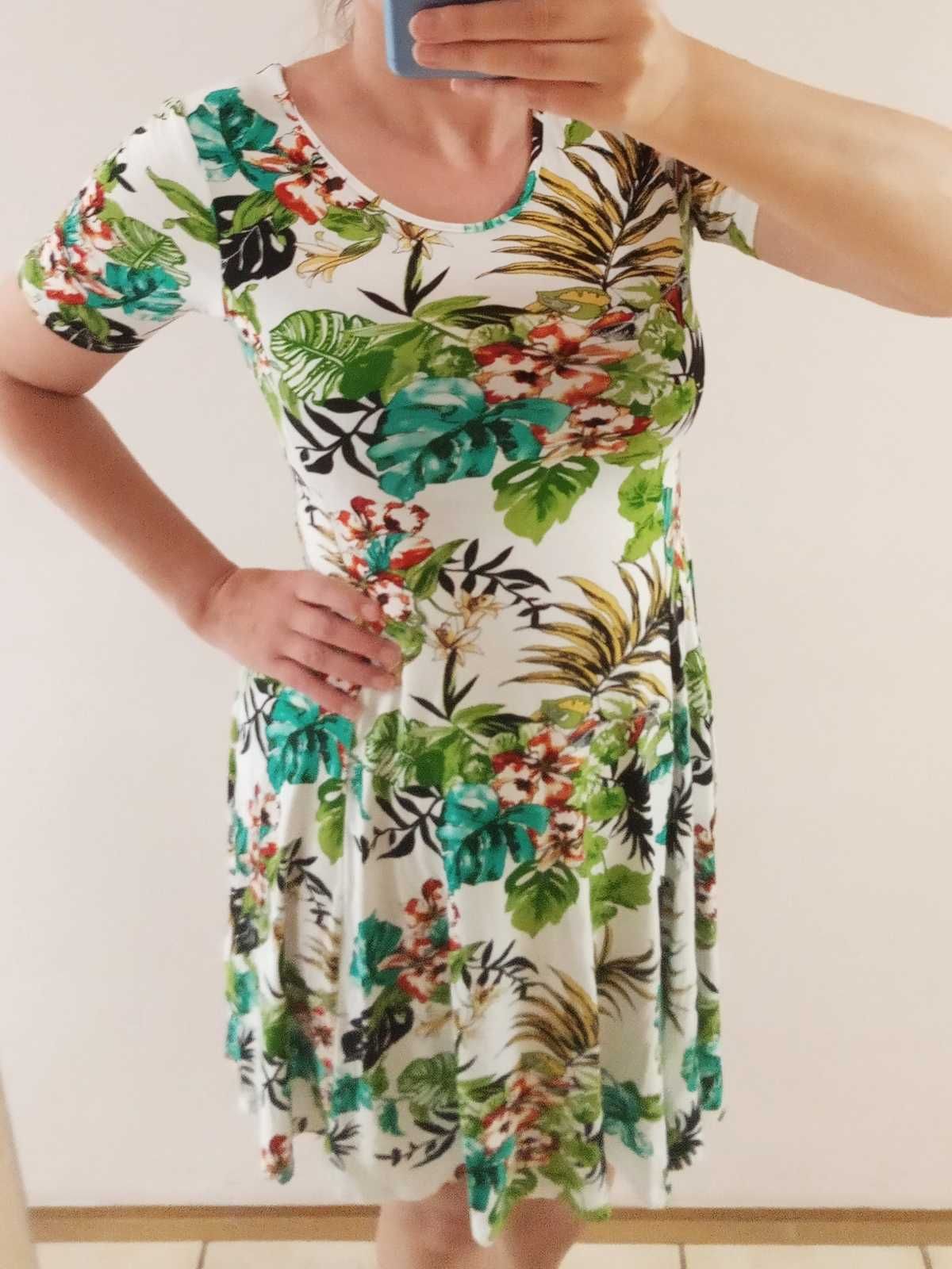 Sukienka tropikalne kwiaty M-XL wiskoza
