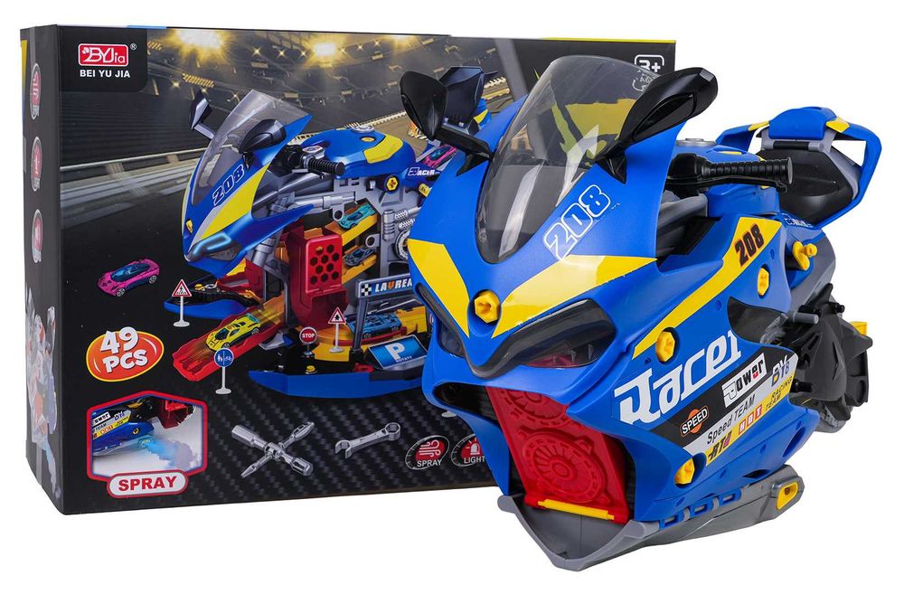 MEGA Parking Funkcja Dymu Motocykl Autka Resoraki Otwierane Boki D003