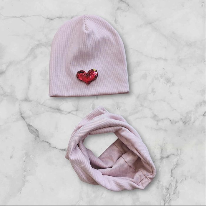 Komplet czapka komin z dzianiny prążek jesienno zimowy 52 54 cm