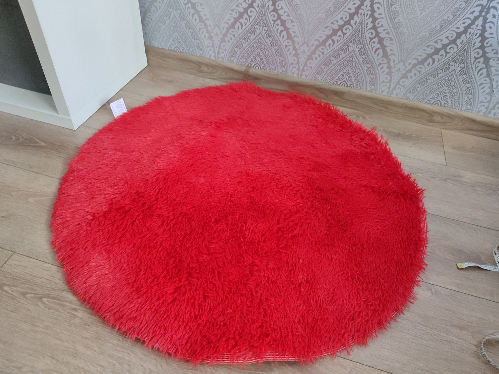 Nowy czerwony dywan puszysty okrągły 80 cm