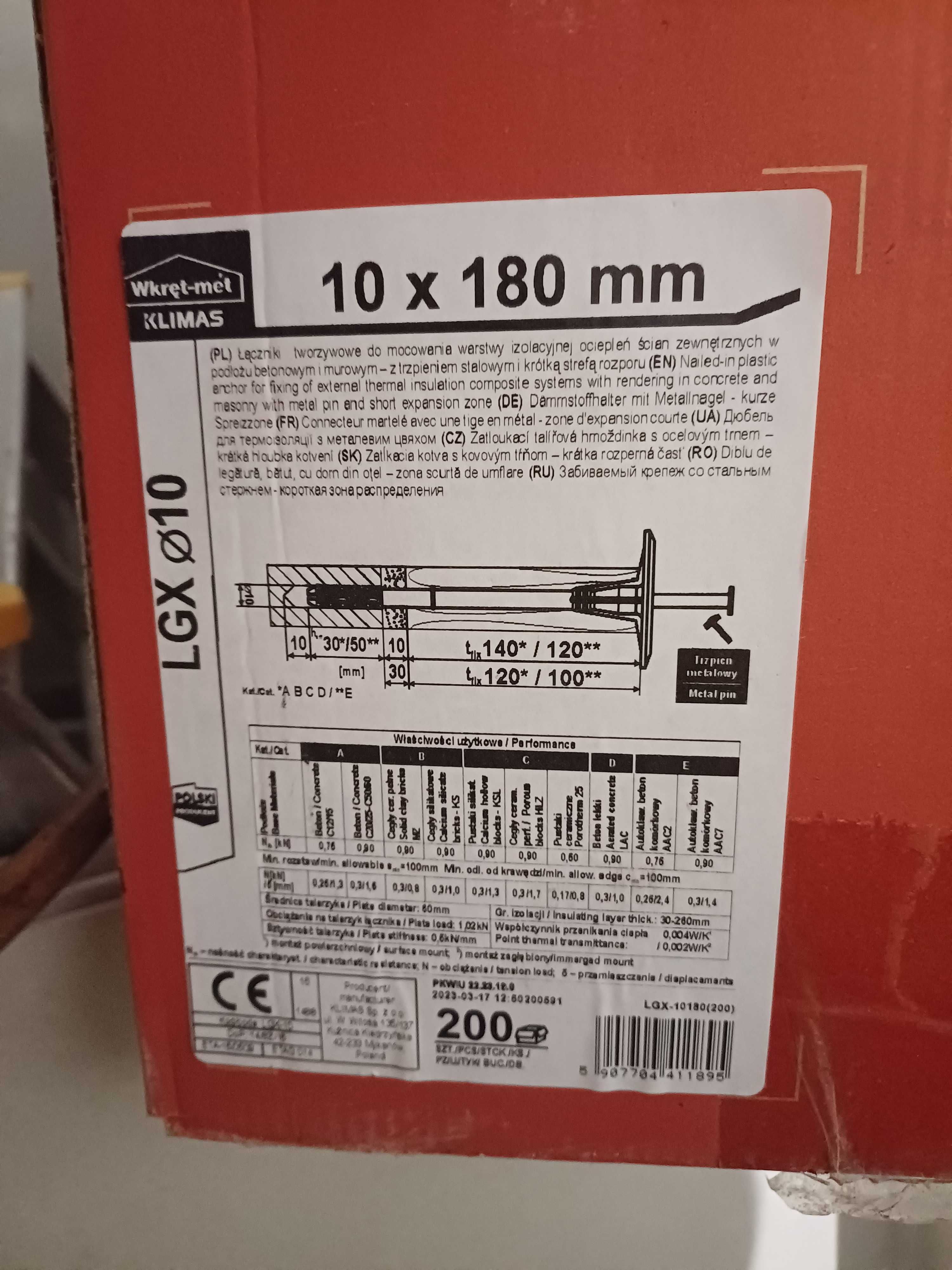 Kołki do izolacji LGX 10×180 METAL 200szt/op kołek WKRĘT-MET