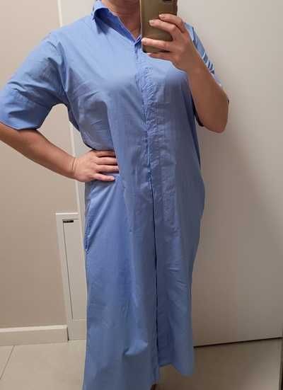 Niebieska, bawełniana sukienka koszulowa / szmizjerka, Mango, XS (34)
