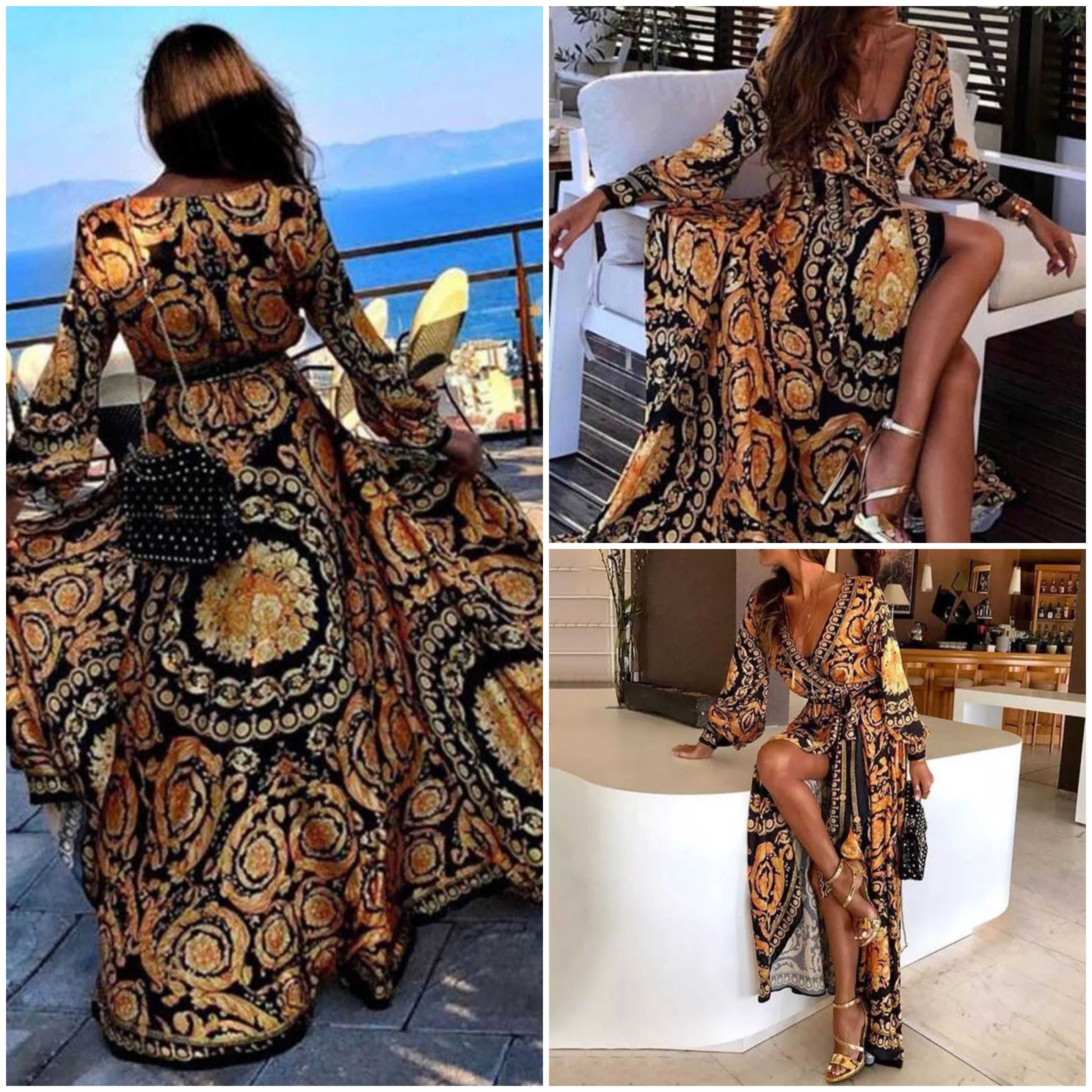 Dluga suknia plażowa na plażę wzorzysta orient tunika boho pareo