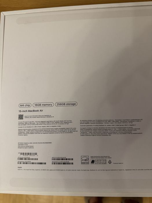 Laptop APPLE MacBook Air 2025 15.3" Retina M4 16GB RAM 256GB SSD
