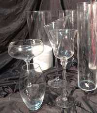 Taças grandes de vidro, com design diferenciado e 50 a 70 cm de altura