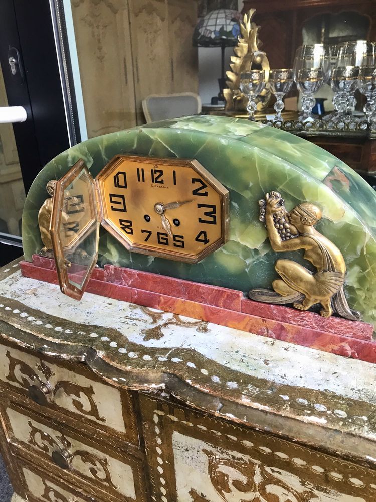 Alabastrowy Kominkowy zegar Murat Art Deco