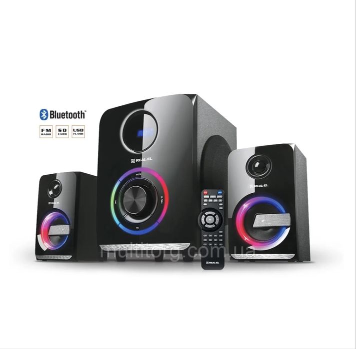 Колонки 2.1 REAL-EL M-580 black (58Вт, Bluetooth, USB, SD, FM, ДК)