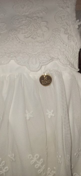 Zestaw do chrztu piękna koronkowa sukienka 62 opaska skarpetki