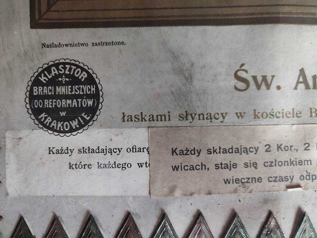 Przedwojenny obraz,Bronowice Św.Antoni,aniołki,cegiełka na kościół