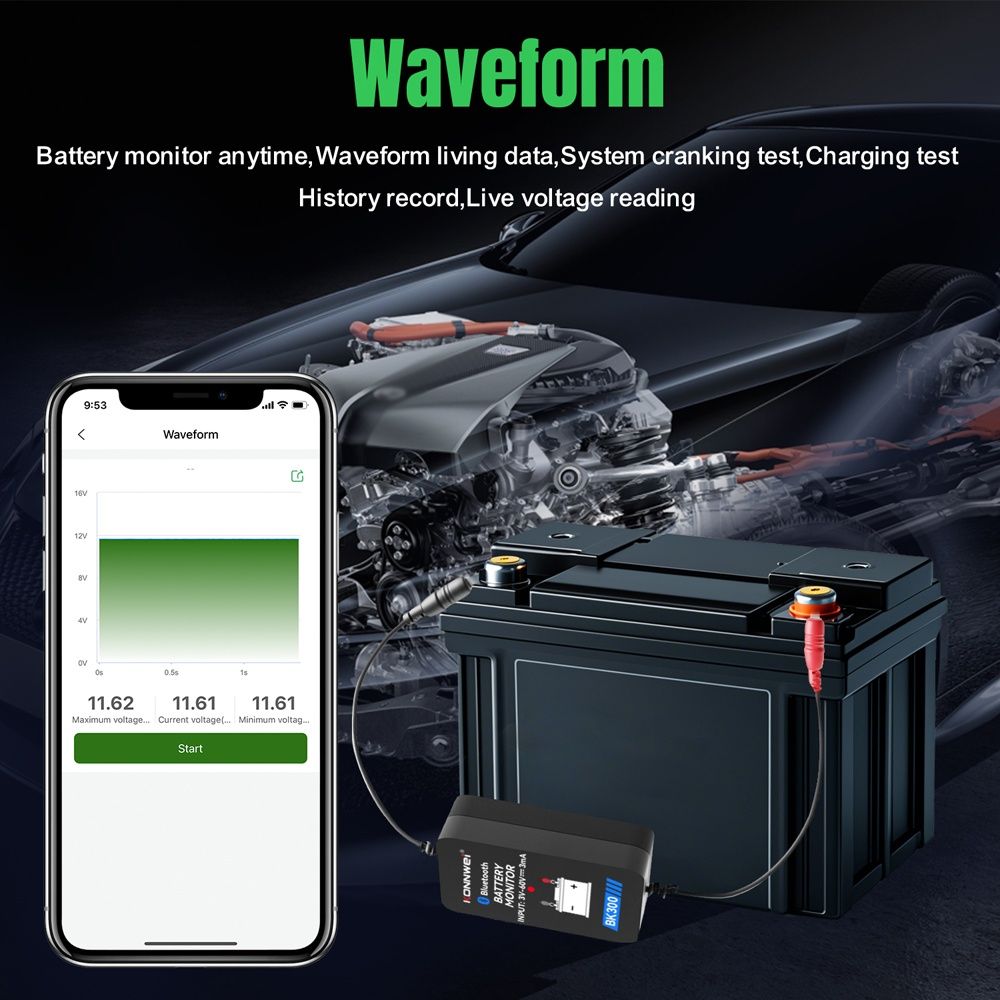 KONNWEI BK300 монитор тестер аккумулятора 6-24V, Bluetooth 5.0. iOS