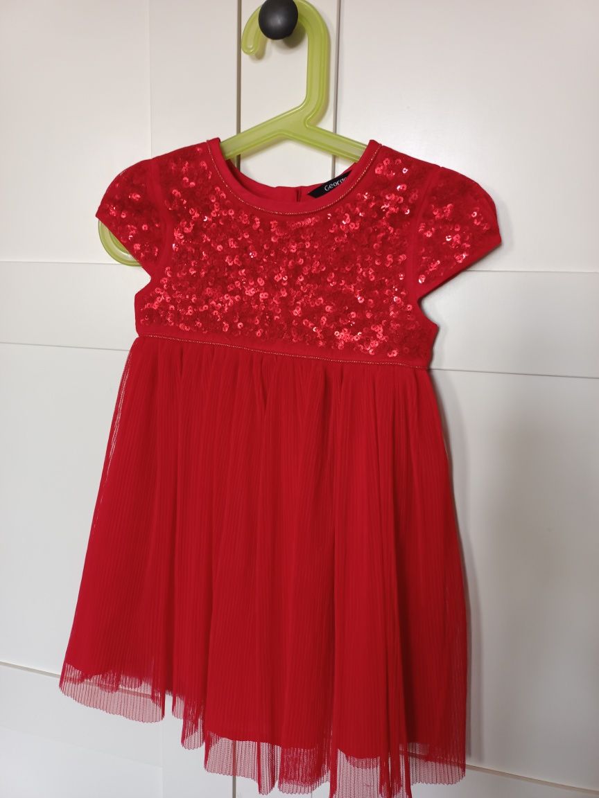 Sukienka r.86-92  czerwona cekiny plisy