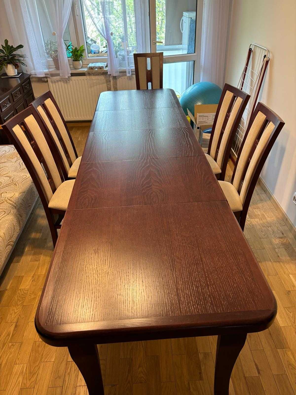 Stół drewniany, rozkładany 130-283x80cm + 8 krzeseł !