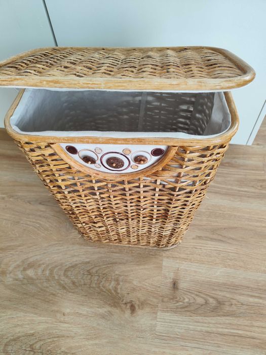 Kosz na pranie. Styl boho. Brązowy
