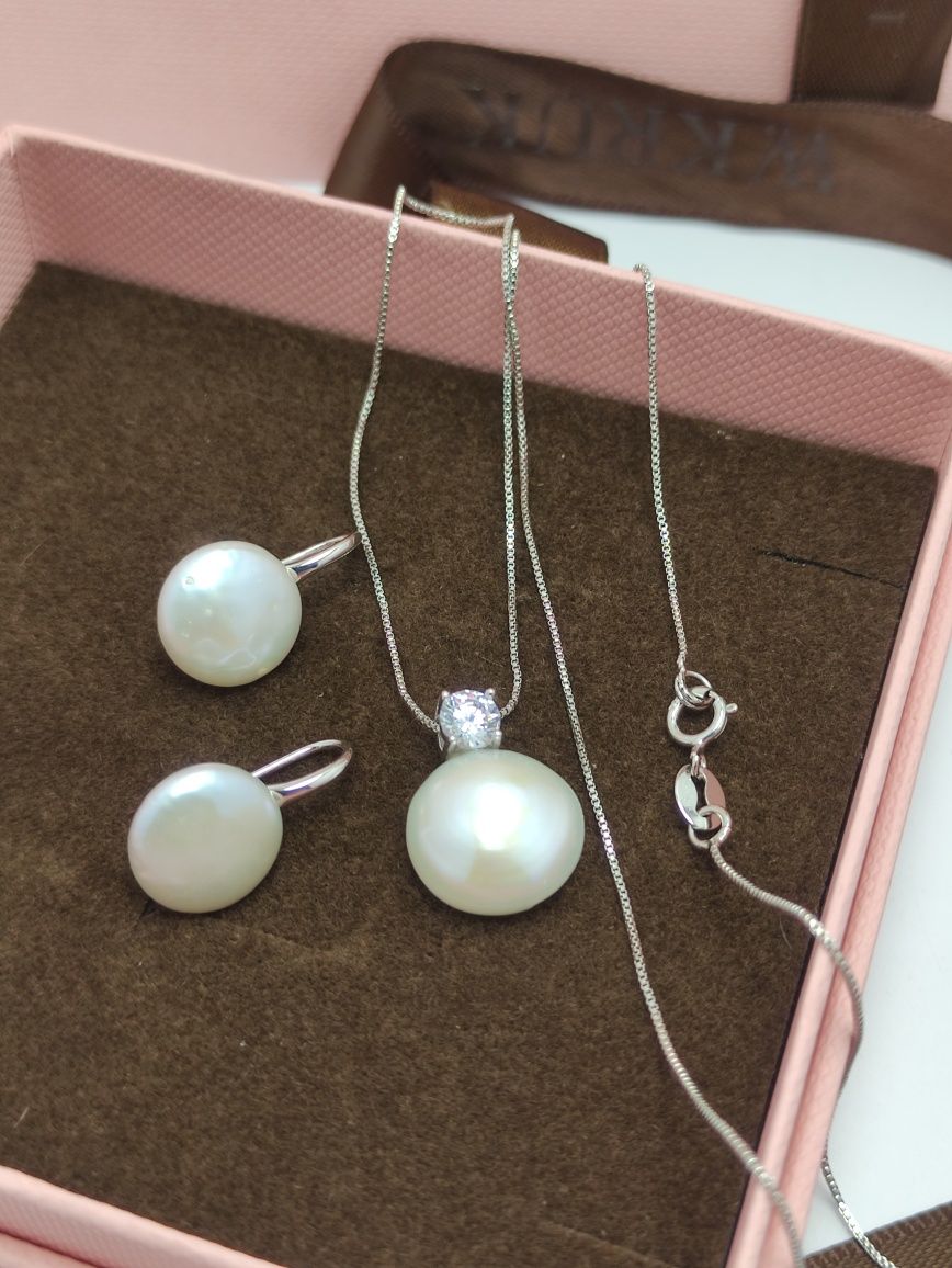 Komplet biżuterii srebro 925 z naturalną perłą